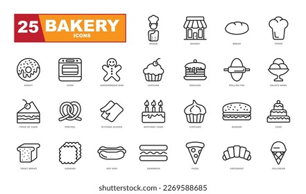 Bakery icon set - outline icon collection