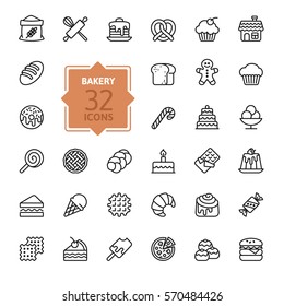 Bakery icon set - outline icon collection, vector