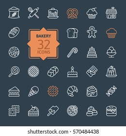 Bakery icon set - outline icon collection, vector