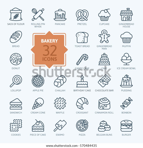 Bakery icon\
set - outline icon collection,\
vector