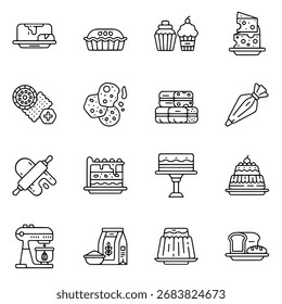 Conjunto de iconos de panadería Iconos vectoriales de pastel de pan Donut Cupcake y pastel