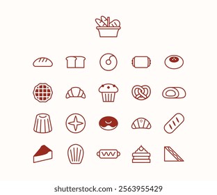 Bakery icon set. Simple linear icons illustration. 