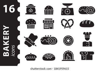 Bakery icon set. Symbols in vector in a flat style.