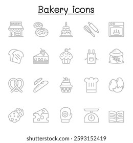 Bakery icon set in thin line style