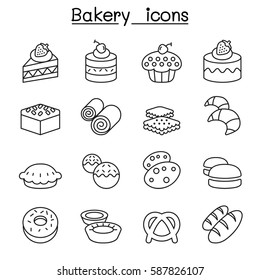 Bakery icon set in thin line style