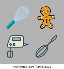 bakery icon set. vector set about gingerbread man and mixer icons set.