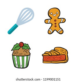bakery icon set. vector set about gingerbread man, mixer, pie and cupcake icons set.