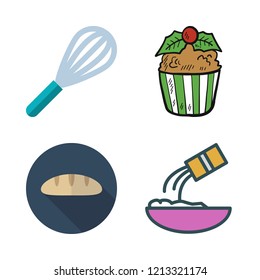 bakery icon set. vector set about baguettes, flour, mixer and cupcake icons set.
