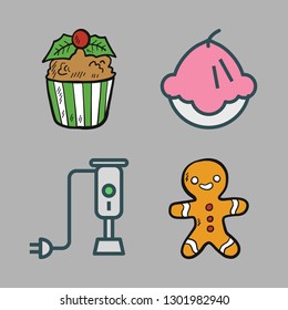 bakery icon set. vector set about gingerbread man, muffin, mixer and cupcake icons set.