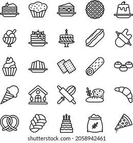 Bakery icon set - vector illustration . dessert, bread, cake, sweet, pastry, toast, bun, breakfast, snack, cookie, food, thin line icons .
