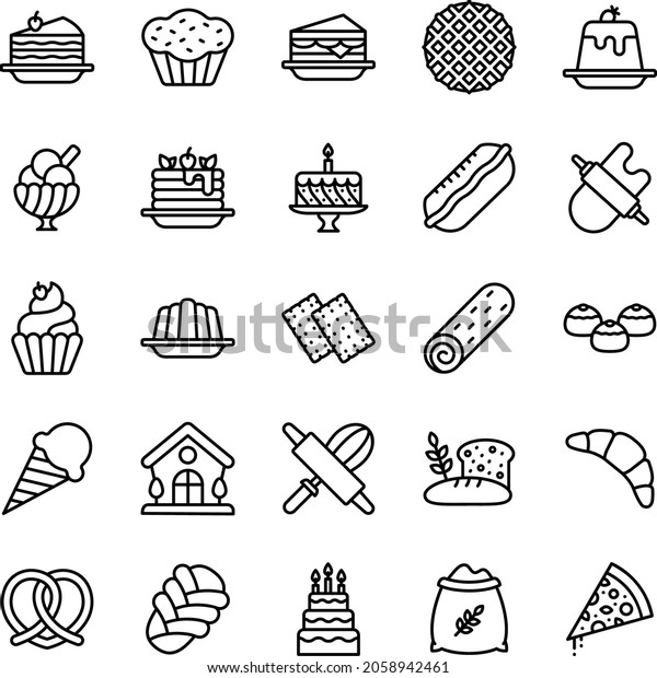 Bakery icon set - vector illustration . dessert, bread,\
cake, sweet, pastry, toast, bun, breakfast, snack, cookie, food,\
thin line icons .