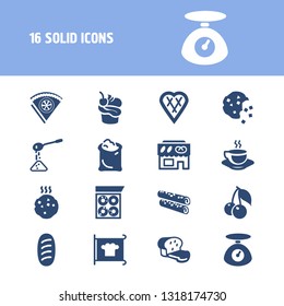 Bakery icon set and waffle with bakery sign, lemon cake and sack of flour. Wafer related bakery icon vector for web UI logo design.