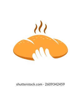 Bakery icon vector illustration. Bakery logo. Silhouette holding bread for bakery