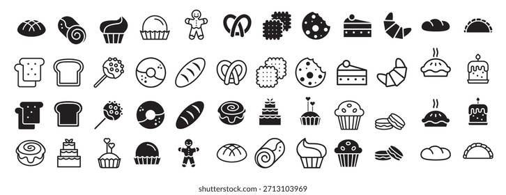 Icono de panadería Conjunto de Vector Ilustración de cocina Signo 