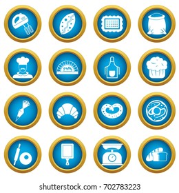 Bakery icons blue circle set isolated on white for digital marketing