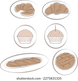 iconos de panadería con panes, croissants y muffins