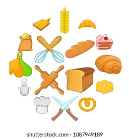 Bakery icons in cartoon style. Bread set collection isolated vector illustration