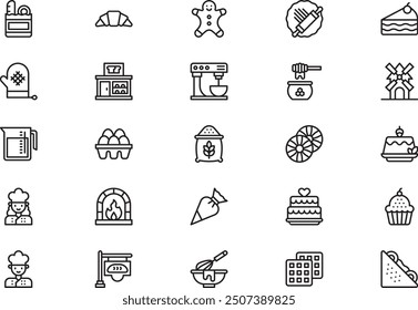 Bakery icons collection is a vector illustration with editable stroke.