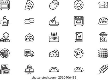 Bakery icons collection is a vector illustration with editable stroke.