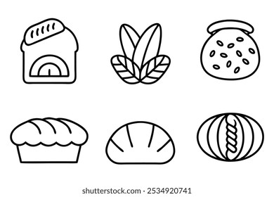 Iconos de panadería Línea creativa de arte para su proyecto