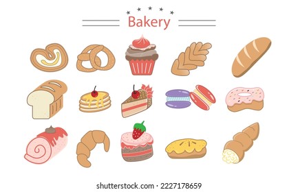 bakery icons. flat design sweetmeat concept.  Vector, illustration.