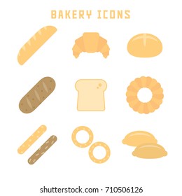 Bakery icons in flat style for your bread projects or gastronomy publications.