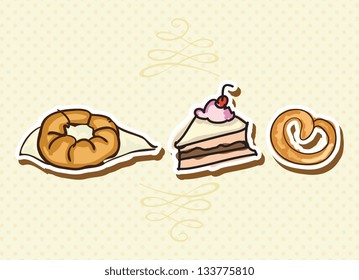 Bakery Icons on beige background ( collection set). Vector illustration