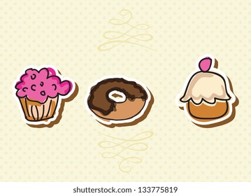 Bakery Icons on beige background ( collection set). Vector illustration