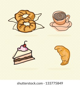 Bakery Icons on beige background ( collection set). Vector illustration