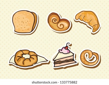 Bakery Icons on beige background ( collection set). Vector illustration