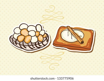 Bakery Icons on beige background ( collection set). Vector illustration