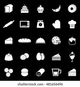 Bakery icons on black background, stock vector