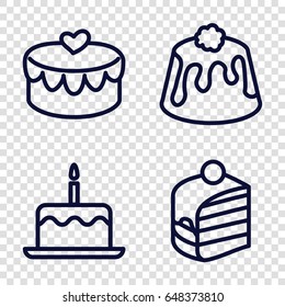 Bakery icons set. set of 4 bakery outline icons such as cake with one candle, piece of cake, pie