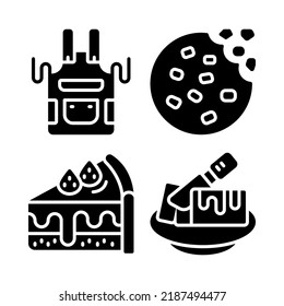bakery icons set = apron, cookie, cake, butter. Perfect for website mobile app, app icons, presentation, illustration and any other projects