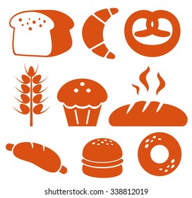 Bakery icons set. Bread, donut, cake, cupcake