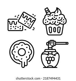 bakery icons set = brownies, muffin, donut, honey jar. Perfect for website mobile app, app icons, presentation, illustration and any other projects