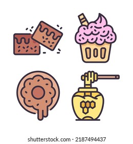 bakery icons set = brownies, muffin, donut, honey jar. Perfect for website mobile app, app icons, presentation, illustration and any other projects