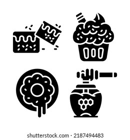 bakery icons set = brownies, muffin, donut, honey jar. Perfect for website mobile app, app icons, presentation, illustration and any other projects