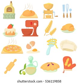 Bakery icons set. Cartoon illustration of 16 bakery vector icons for web