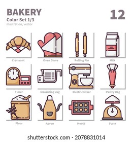 Bakery icons set, Color, vector and illustration set 1