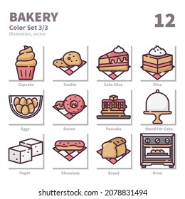 Bakery icons set, Color, vector and illustration set 3