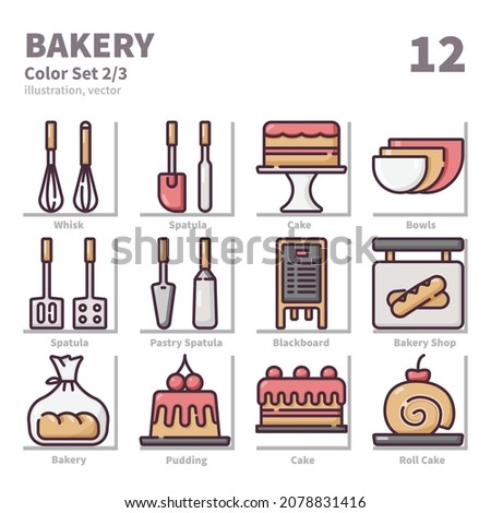 Bakery icons set, Color, vector and illustration set 2