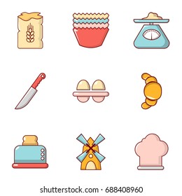 Bakery icons set. Flat set of 9 bakery vector icons for web isolated on white background