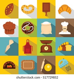 Bakery icons set. Flat illustration of 16 bakery vector icons for web
