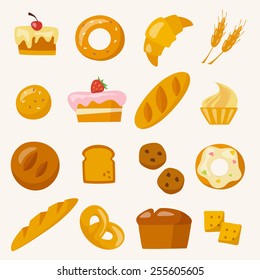 Bakery icons set in flat style 