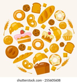Bakery icons set in flat style 