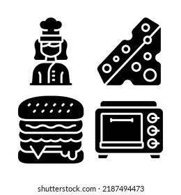 bakery icons set = girl, cheese, burger, oven. Perfect for website mobile app, app icons, presentation, illustration and any other projects