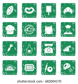 Bakery icons set in grunge style green isolated vector illustration