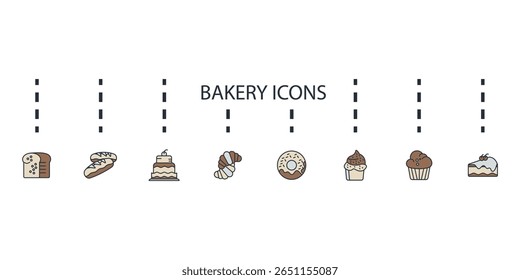 bakery icons set isolated on White Background Flat style design