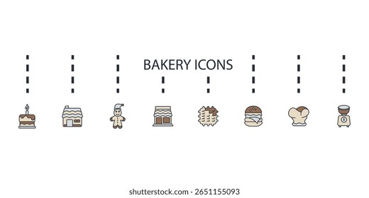 bakery icons set isolated on White Background Flat style design